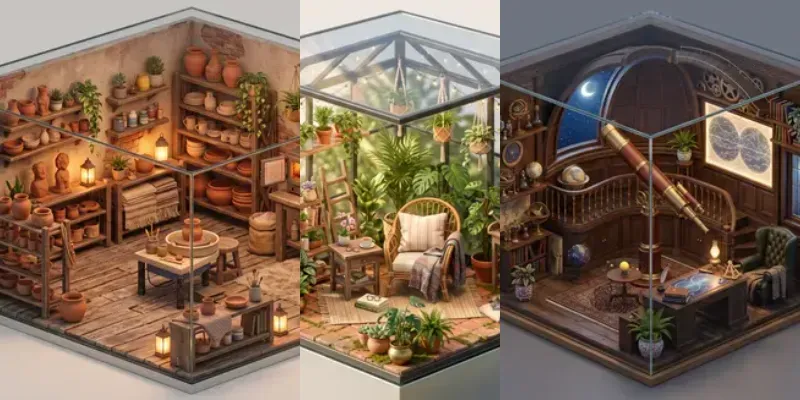 3D Isometric Cozy Room Dioramas generated by undefined