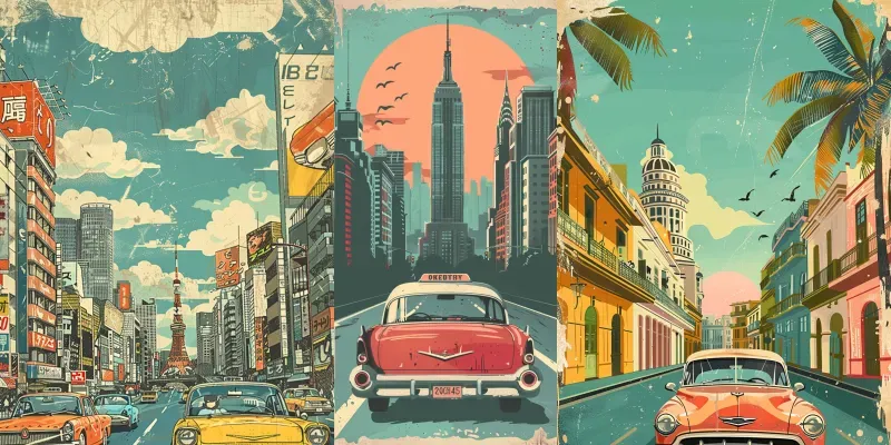 Vintage City Posters Retro Style