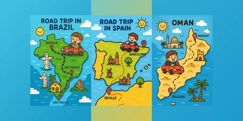 Kids Road Trip Cartoon Map Creators generated by undefined