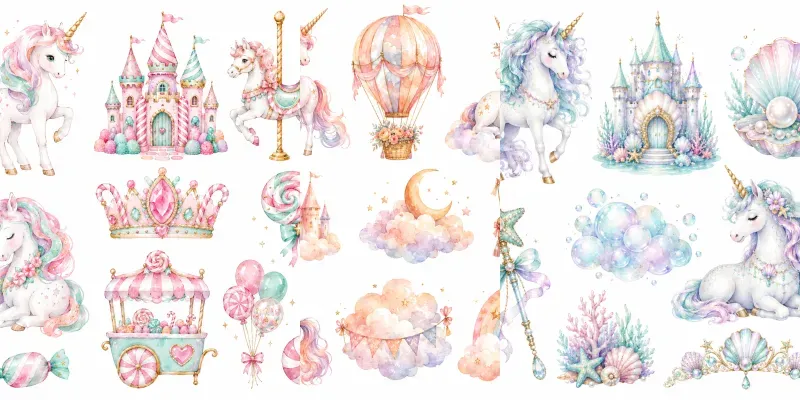Watercolor Unicorn Clipart Sets generated by undefined