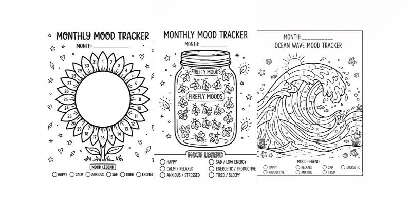 Monthly Mood Tracker Coloring Pages generated by undefined