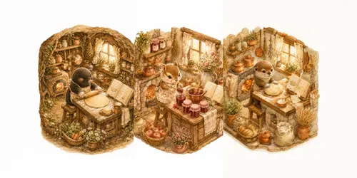 Whimsical Animal Baking Cozy Kitchen Art generated by chatgpt-image