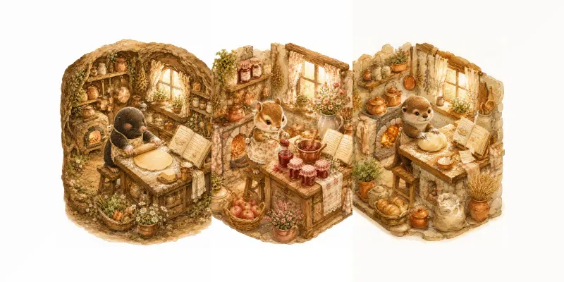 Whimsical Animal Baking Cozy Kitchen Art
