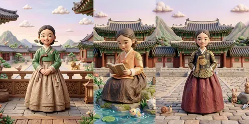Claymation Korean Girls In Hanboks generated by gemini-image