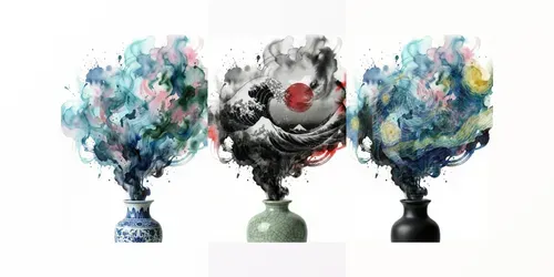 Surreal Ink Spray Porcelain Art generated by gemini-image