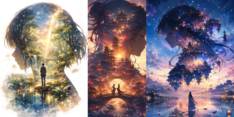 Ethereal Double Exposure Anime Portraits generated by undefined