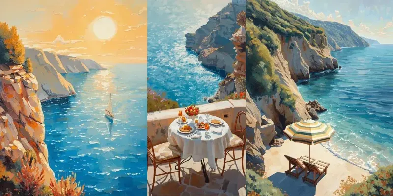 Sunny Elegant Coastal Oil Paintings generated by undefined