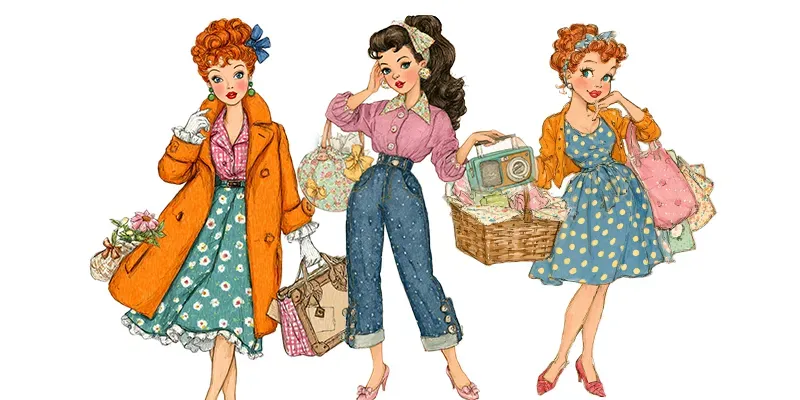 Printable Retro Fashion Girls Clipart generated by undefined