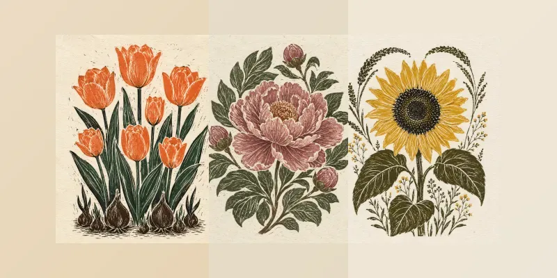 Linocut Floral Art Prints generated by undefined
