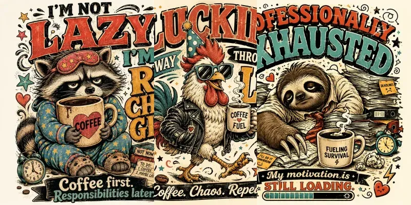Retro Animal Coffee Tshirt Art generated by undefined