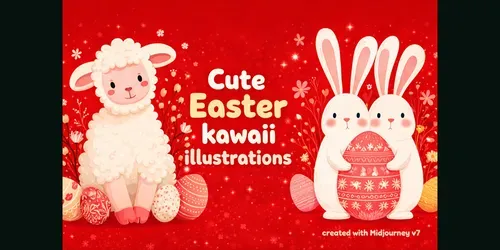Cute Easter Kawaii Illustrations generated by midjourney