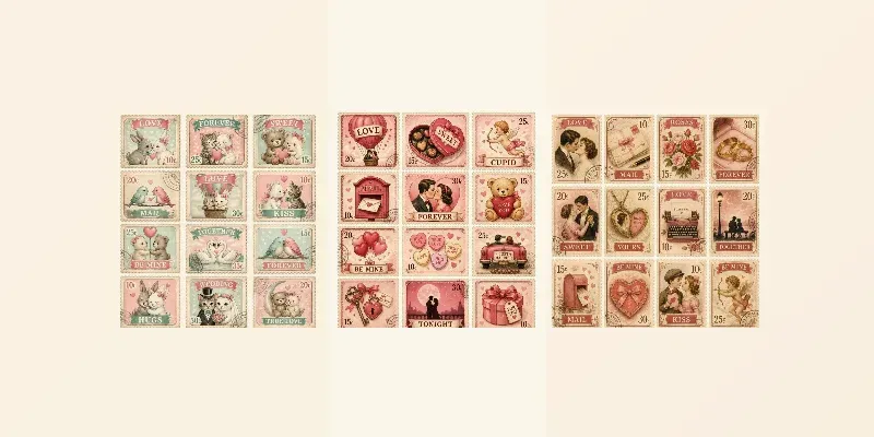 Retro Vintage Love Stamps Ephemera 80s