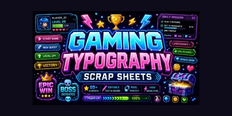 Gaming Typography Scrap Sheets generated by undefined