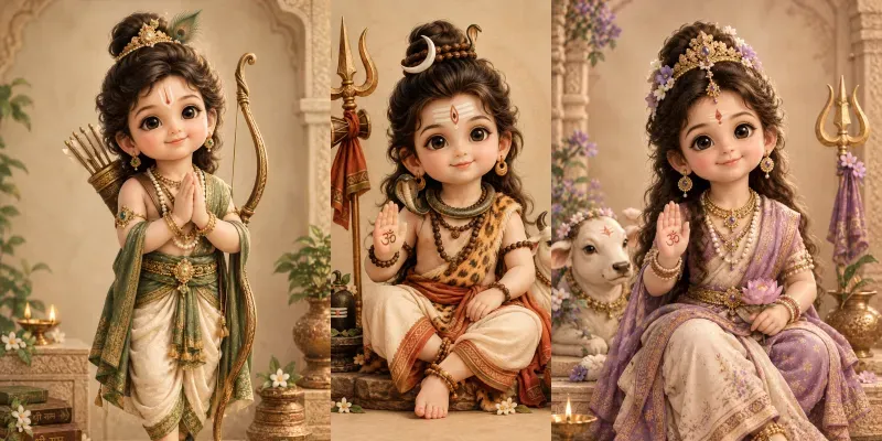 Cute 3D Hindu Gods Vintage Art