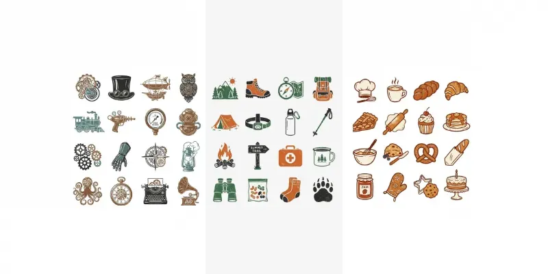Flat Vintage Screenprint Icon Sheets
