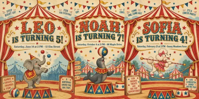 Circus Birthday Party Invitations