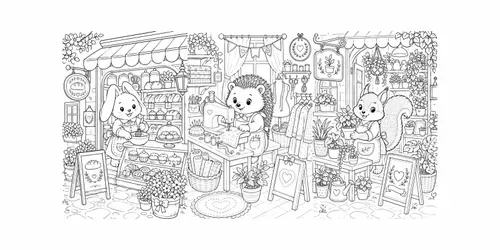 Cute Animal Shopkeepers Coloring Pages generated by chatgpt-image