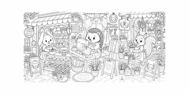 Cute Animal Shopkeepers Coloring Pages generated by undefined