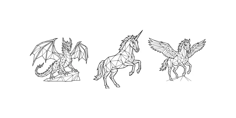 Lowpoly Fantasy Creatures Kdp Line Art generated by undefined