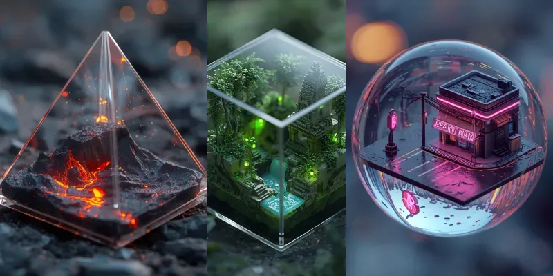 Isometric Bioluminescent 3d Microworlds generated by undefined