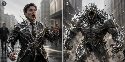 Liquid Metal Monster Transformation FX generated by veo
