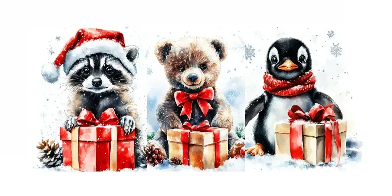 Christmas Watercolor Characters With Gifts generated by undefined