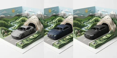 Car Miniature Paper Diorama Collections generated by gemini-image