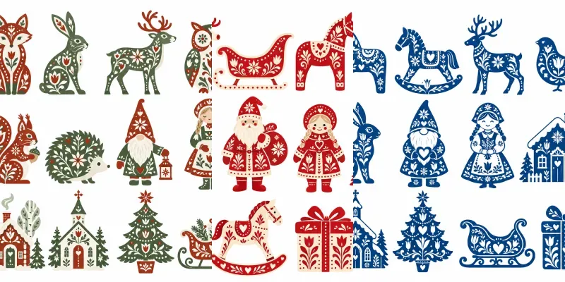 Nordic Folk Christmas Clipart Art