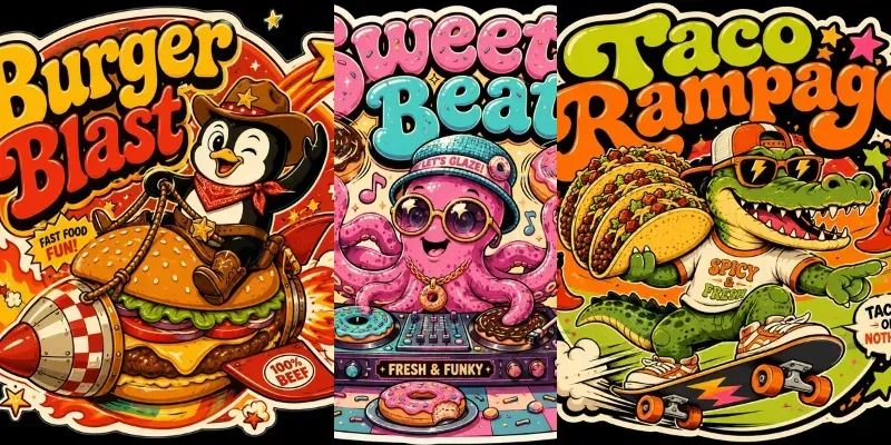 Retro Dino Food Party Stickers generated by undefined