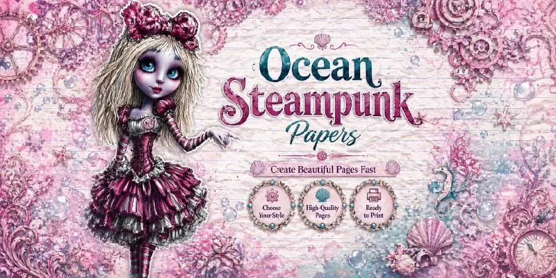 Alice In Ocean Steampunk Plain Papers generated by undefined