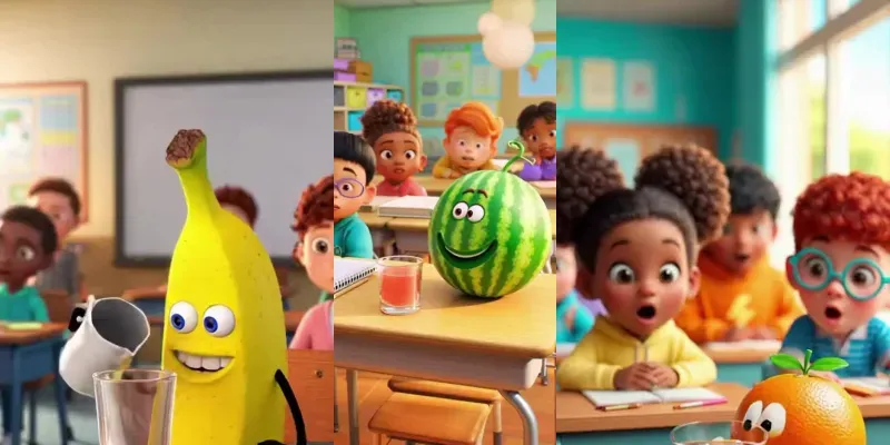 Funny Animated Fruit Juice Scenes generated by undefined