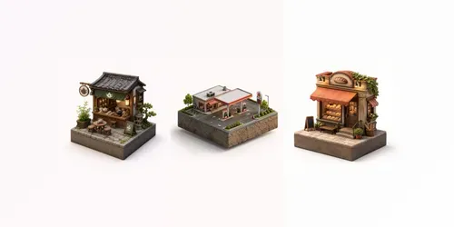 Floating Miniature Block Worlds generated by chatgpt-image