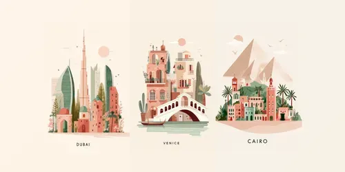 Minimal Illustrated City Travel Posters generated by midjourney