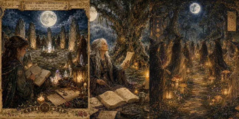 Mystic Lunar Sabbat Gathering Art generated by undefined