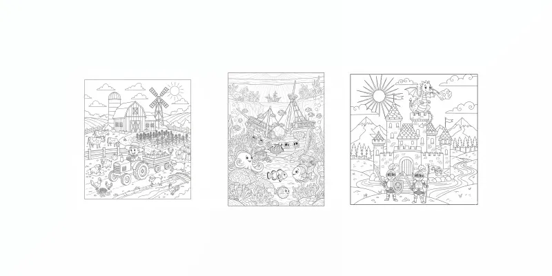 Detailed Scene Coloring Pages For Kids generated by undefined