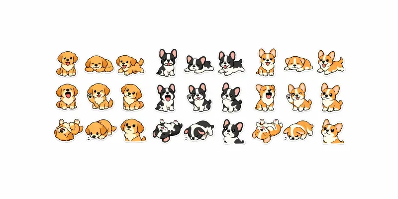 Breed Sticker Sheets 9 Cartoon Pet Poses generated by undefined