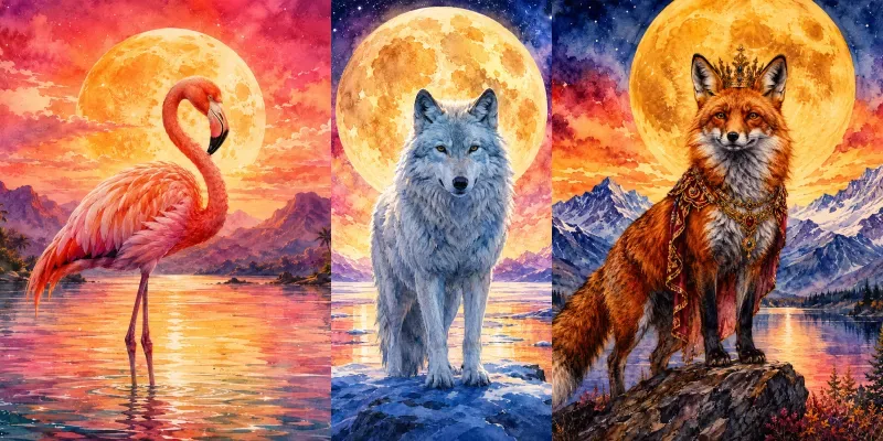 Moonlit Watercolor Animals generated by undefined