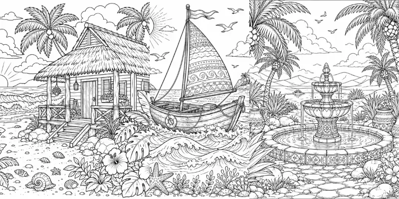 Tropical Line Art Coloring Pages generated by undefined