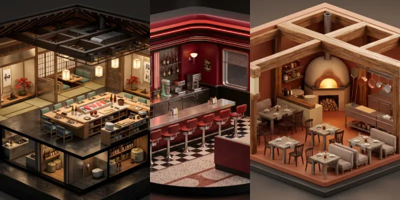 Restaurant Interior 3D Design Assets generated by undefined
