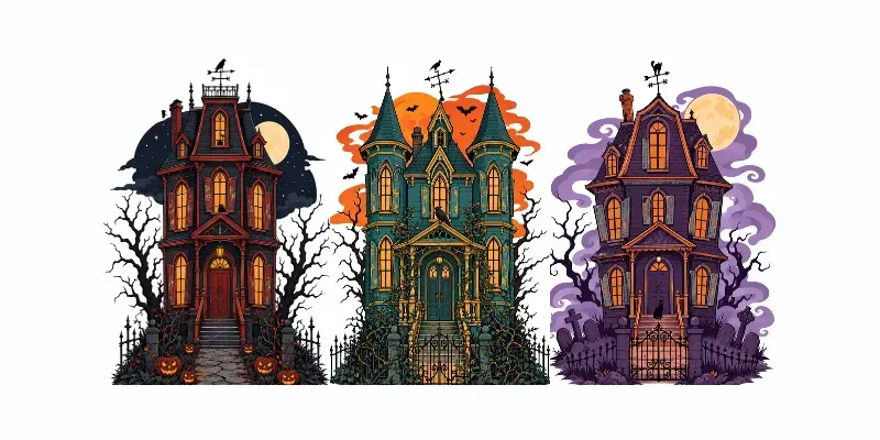 Haunted Victorian House Line Art generated by undefined