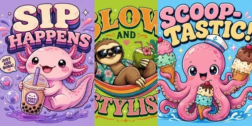 Cute Pun Character Tshirts generated by chatgpt-image