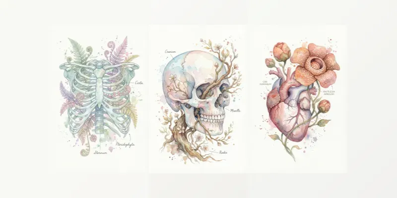 Pastel Floral Human Anatomy Watercolors generated by undefined