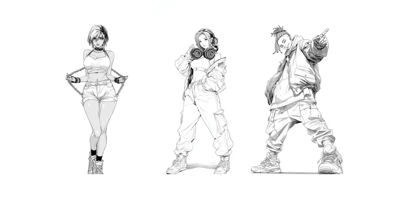 Edgy Kpop Line Art Poses generated by undefined