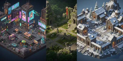 Isometric 3D Game Scenes generated by flux