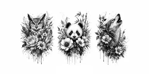 Plural: Black White Ink Tattoo Animal Florals generated by chatgpt-image