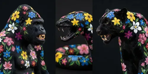 Black Animal Folkart Portrait Modulars generated by gemini-image