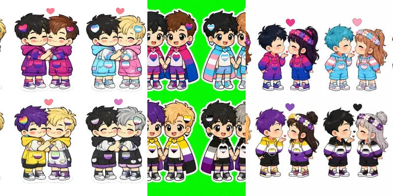 Pride Kawaii Couple Stickers generated by undefined