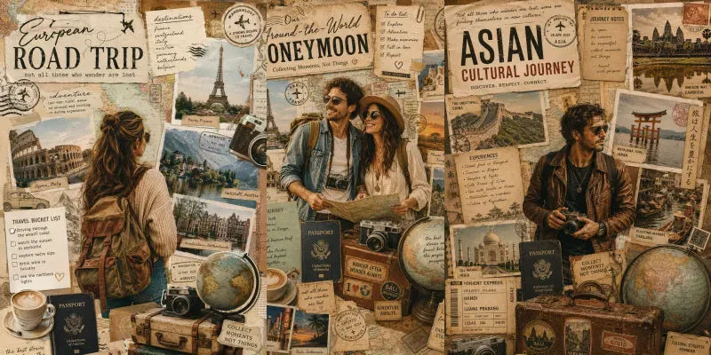 Vintage Travel Journal Collages generated by undefined