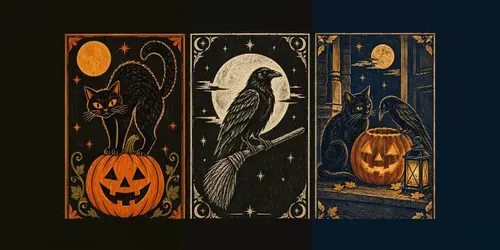 Halloween Folk Art Cats Crows Owls generated by chatgpt-image