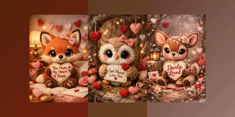 Handcrafted Animal Valentine Portraits generated by undefined